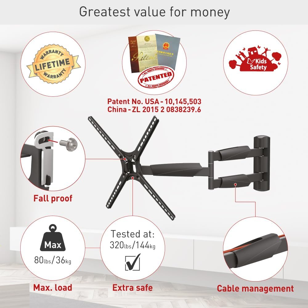 Barkan 30'' Long TV Wall Mount, 13-65 inch Full Motion Articulating -...
