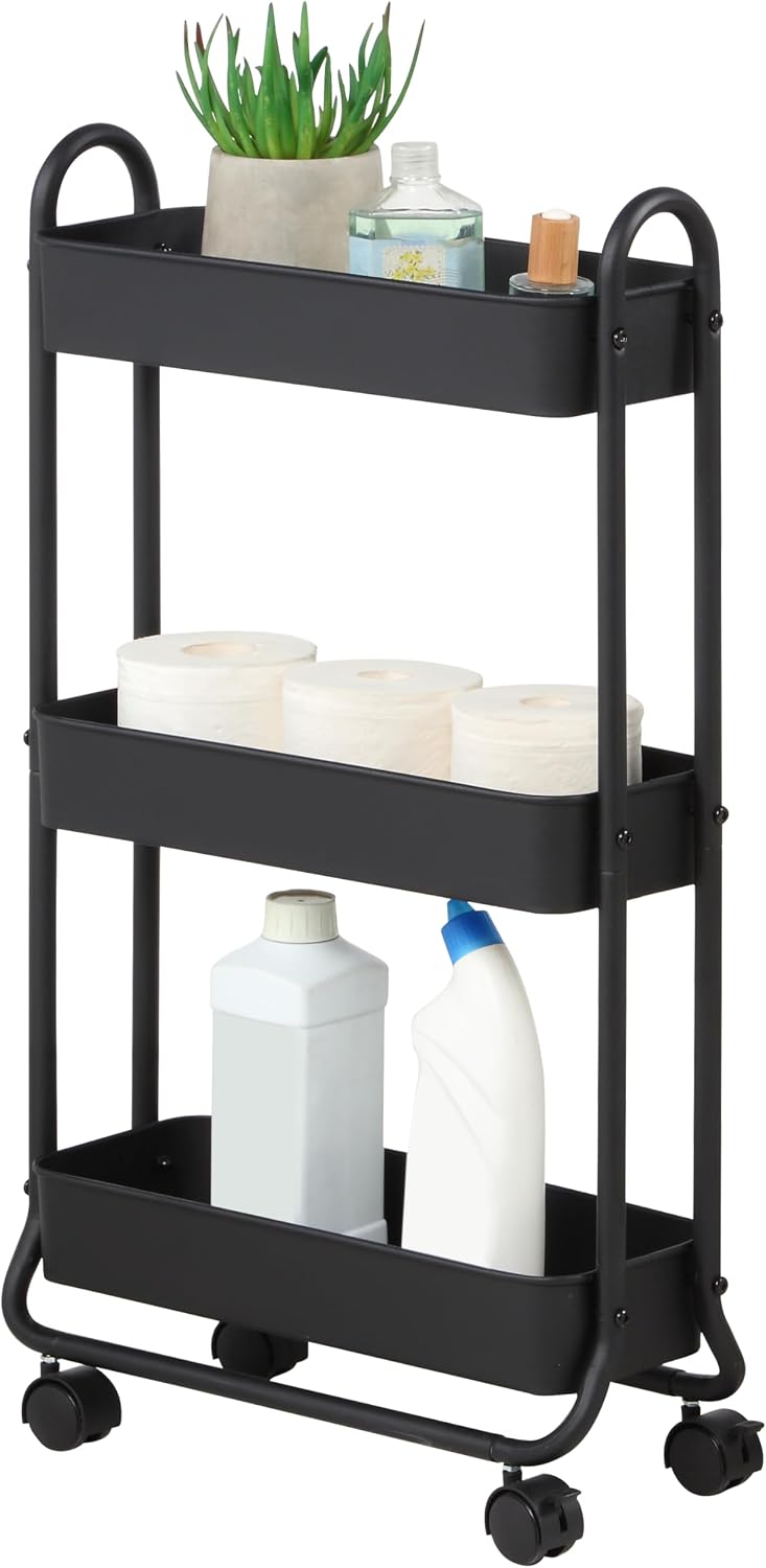 SunnyPoint Slim Rolling Storage Cart, 3 Tier Bathroom Storage Organizer Bathr...