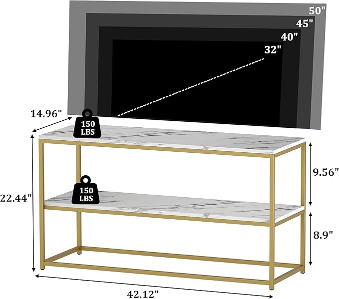 Function Home TV Stand for TVs up to 50 Inch, 2 Tier Entertainment Center, Mo...