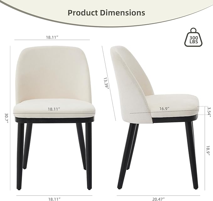 Dining Chair Set of 2, Modern Upholstered Kitchen Chair, Dining Room Chair wi...