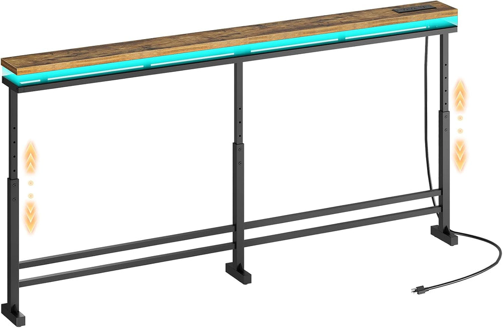 YATINEY 70.9" Behind Couch Table with LED Lights, Narrow Console Table w...