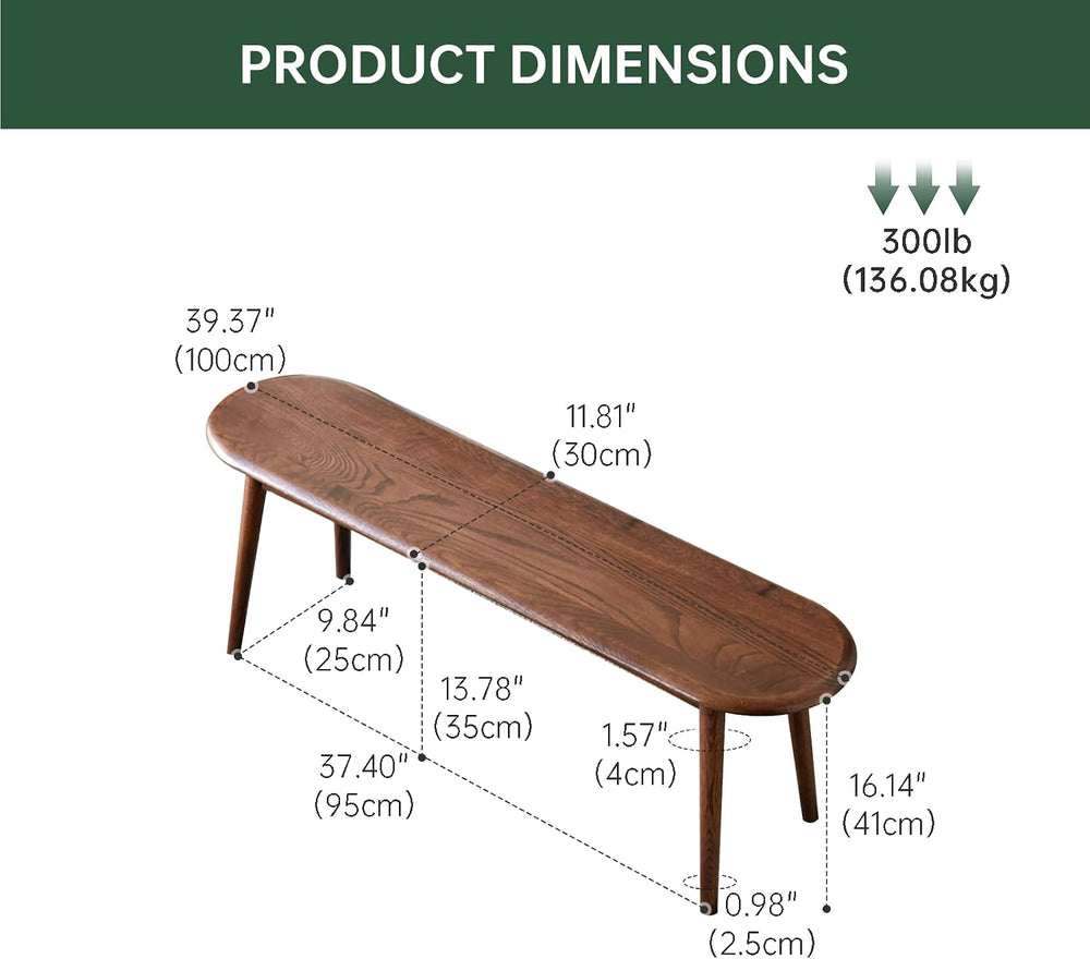 100% Solid Oak Wood Dining Bench, 39.5'' Entryway Bench Ottoman with ...