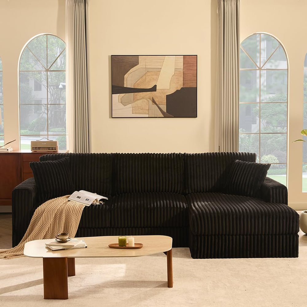 GOSUHI 113" L-Shaped Cloud Couch, Modular Sectional, Deep Seats, Black |...