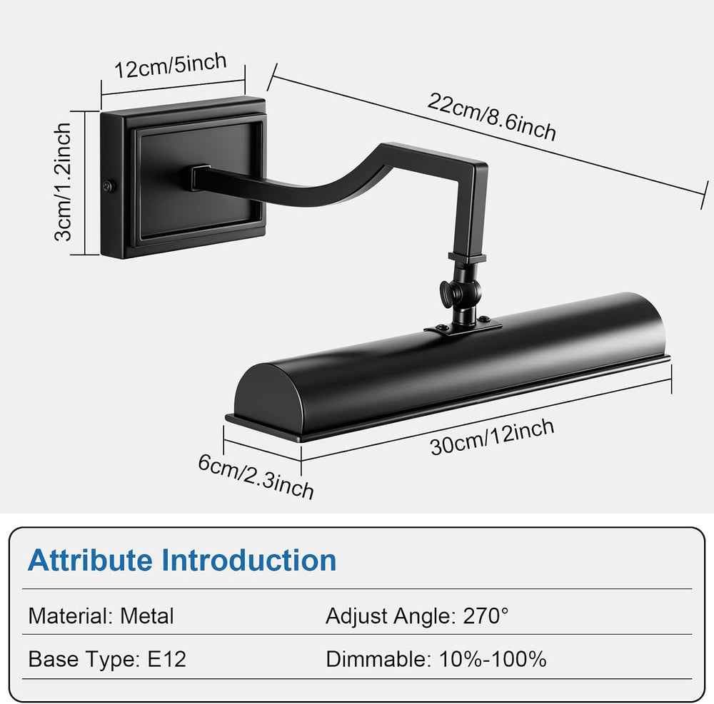 ADISUN 12 Inch Black Picture Light, Picture Lights for Wall with 270° Adjusta...