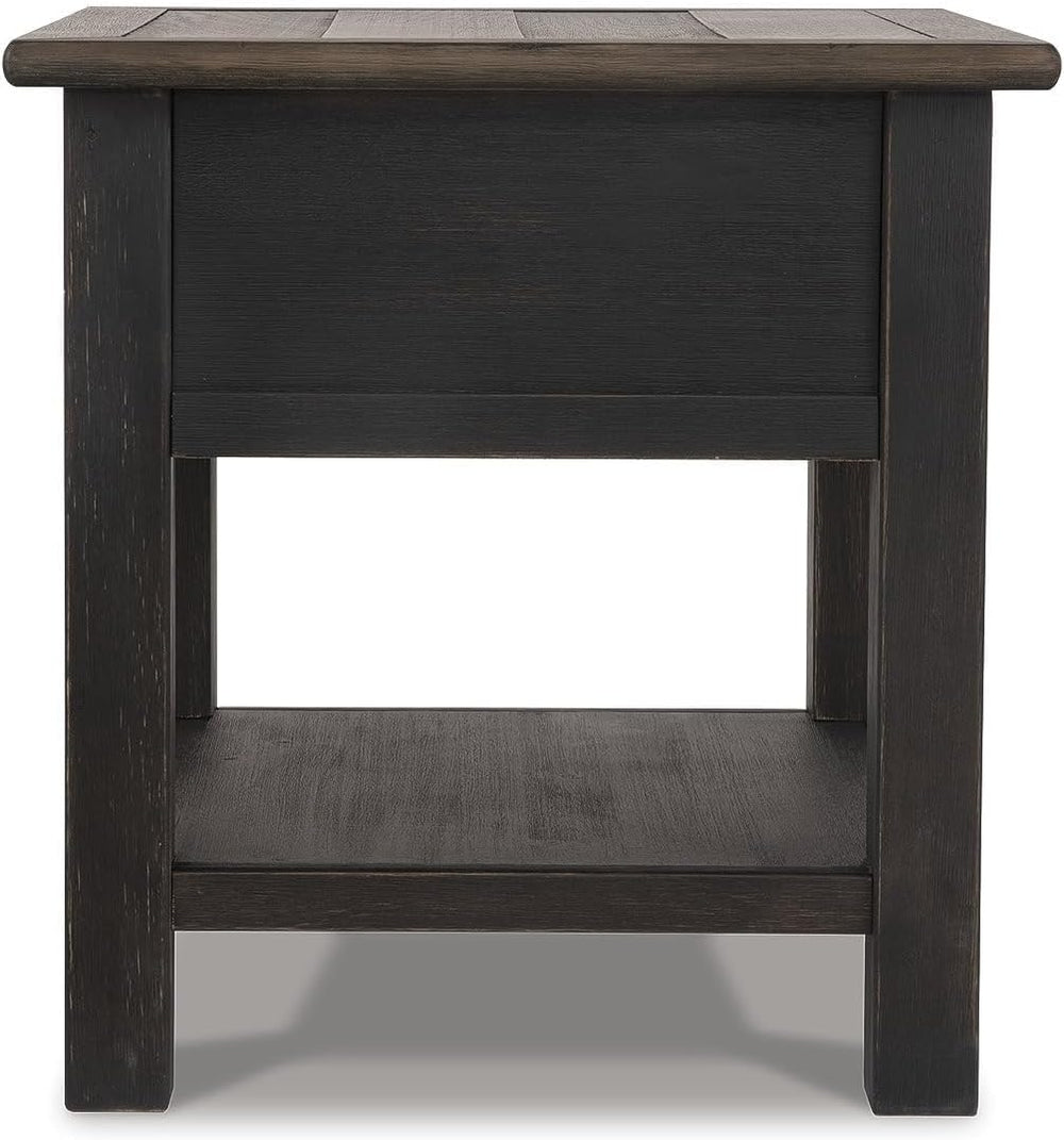 BOWERY HILL Contemporary Wood End Table, Grayish Brown and Black Finish, 1 Dr...