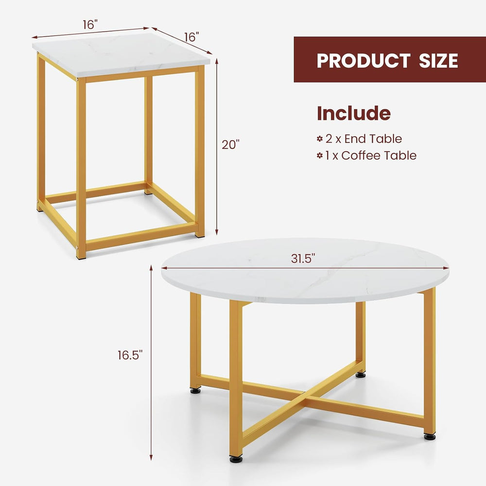 GIANTEX Round Nesting Table Set of 3, Wood Living Room Table Set, White | Mod...
