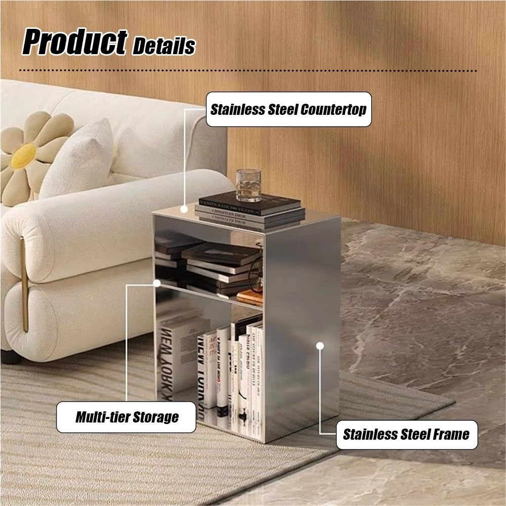 3-Layer Metal Storage Side Table, Square Sofa Side Tables, Simple End Table, ...