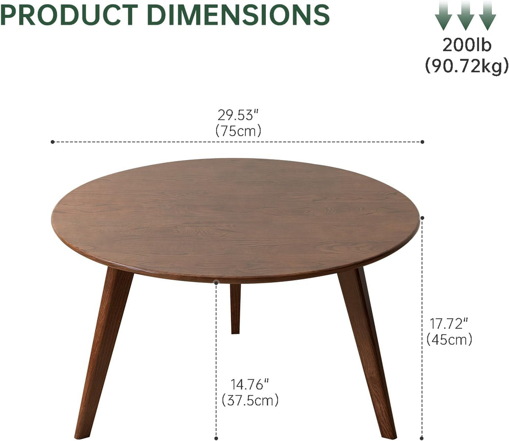 100% Solid Oak Wood Mini Coffee Table, Round Side Table w/Solid Wood Legs, Wa...