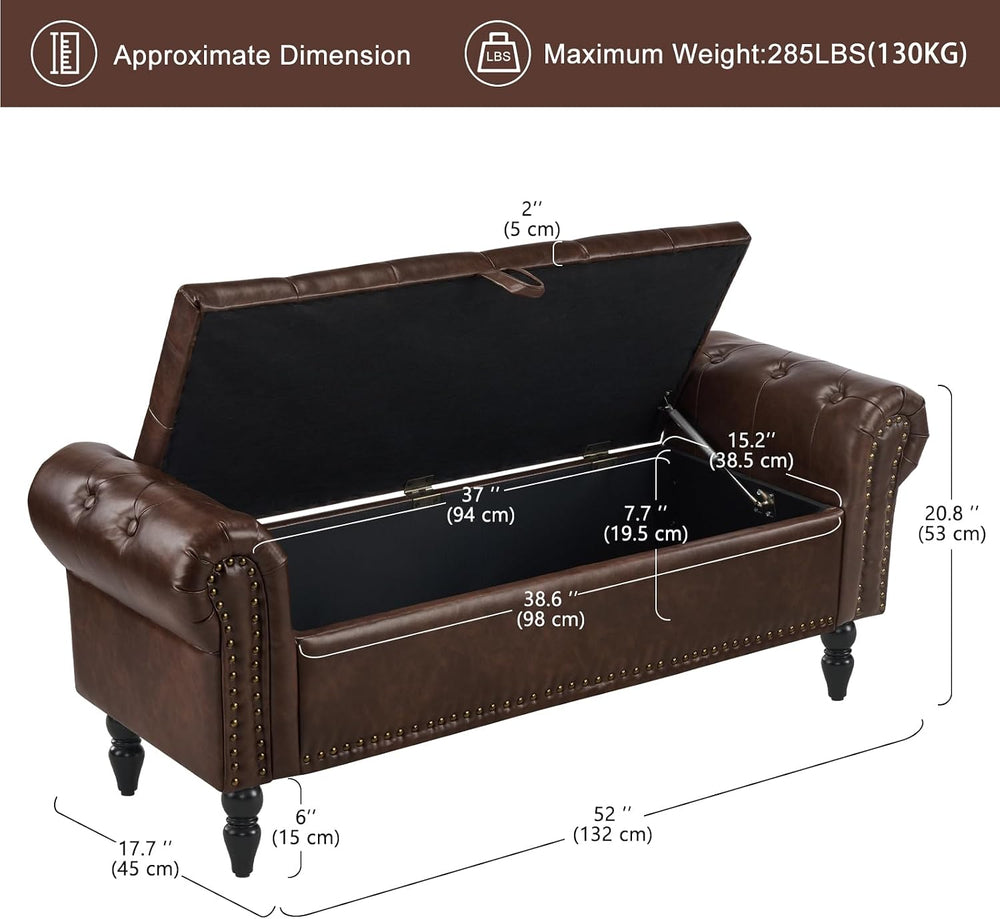 Furniliving 51” End of Bed Storage Bench, Bedroom Bench with Button-Tufted, U...