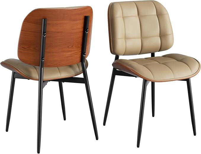 Dining Chair, Mid Century Modern Dining Room Chair, Upholstered Faux Leather ...