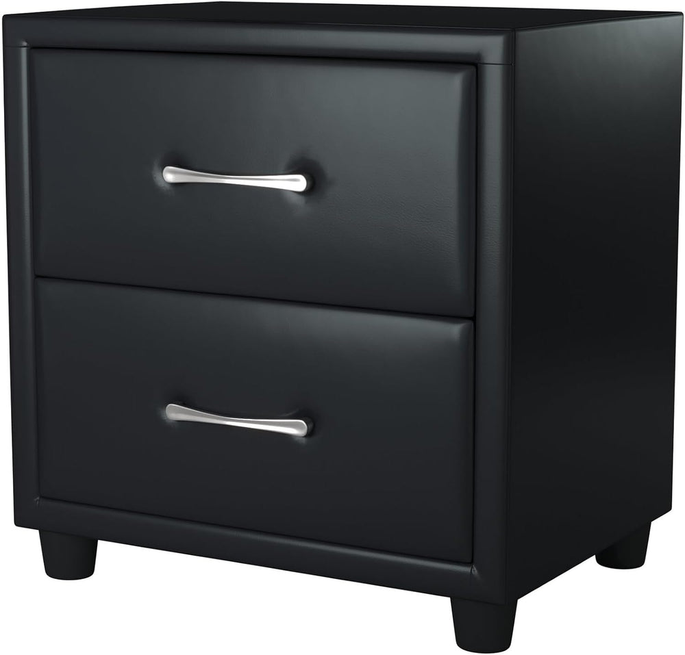 Contemporary Durable Faux Leather Covering Nightstand of Drawers Silver Tone ...