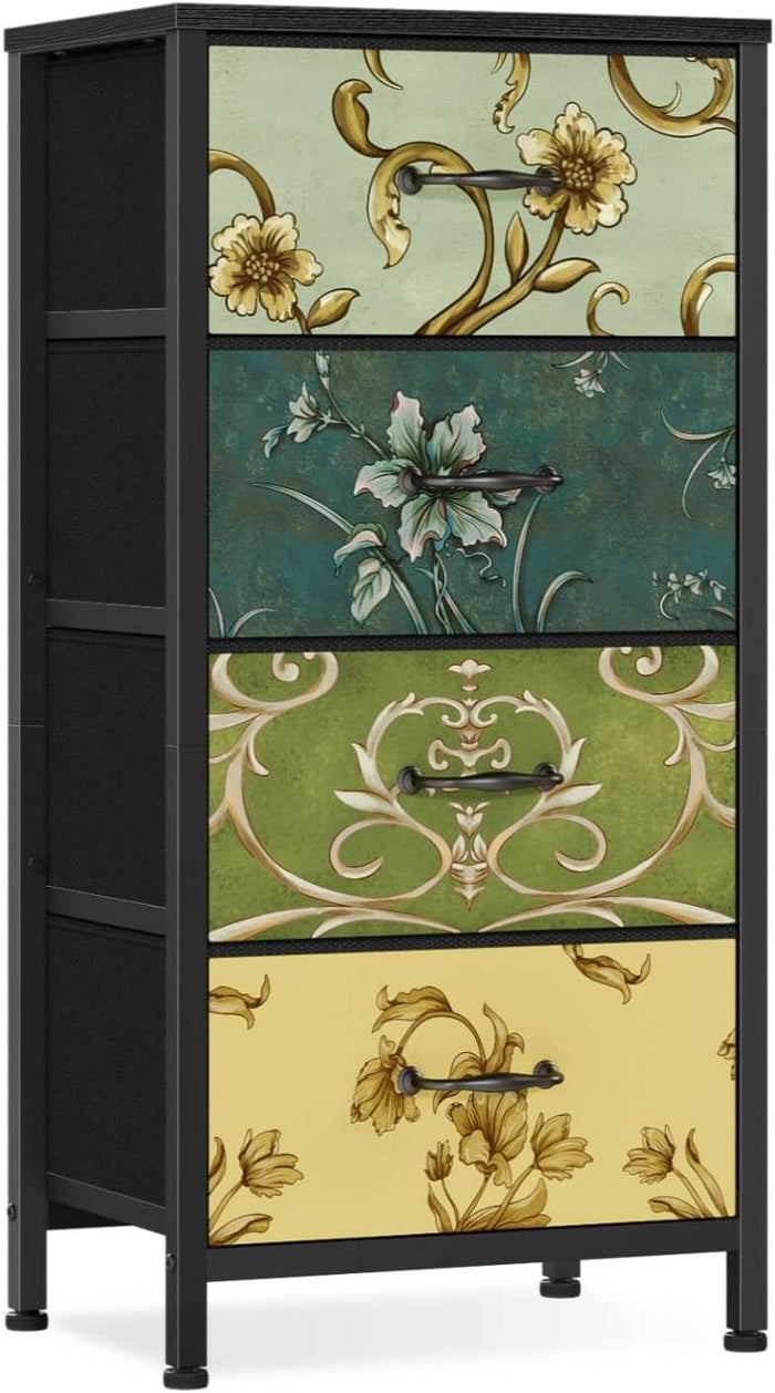 4 Drawer Dresser, Vintage Nightstand, Fabric Chest of Drawers