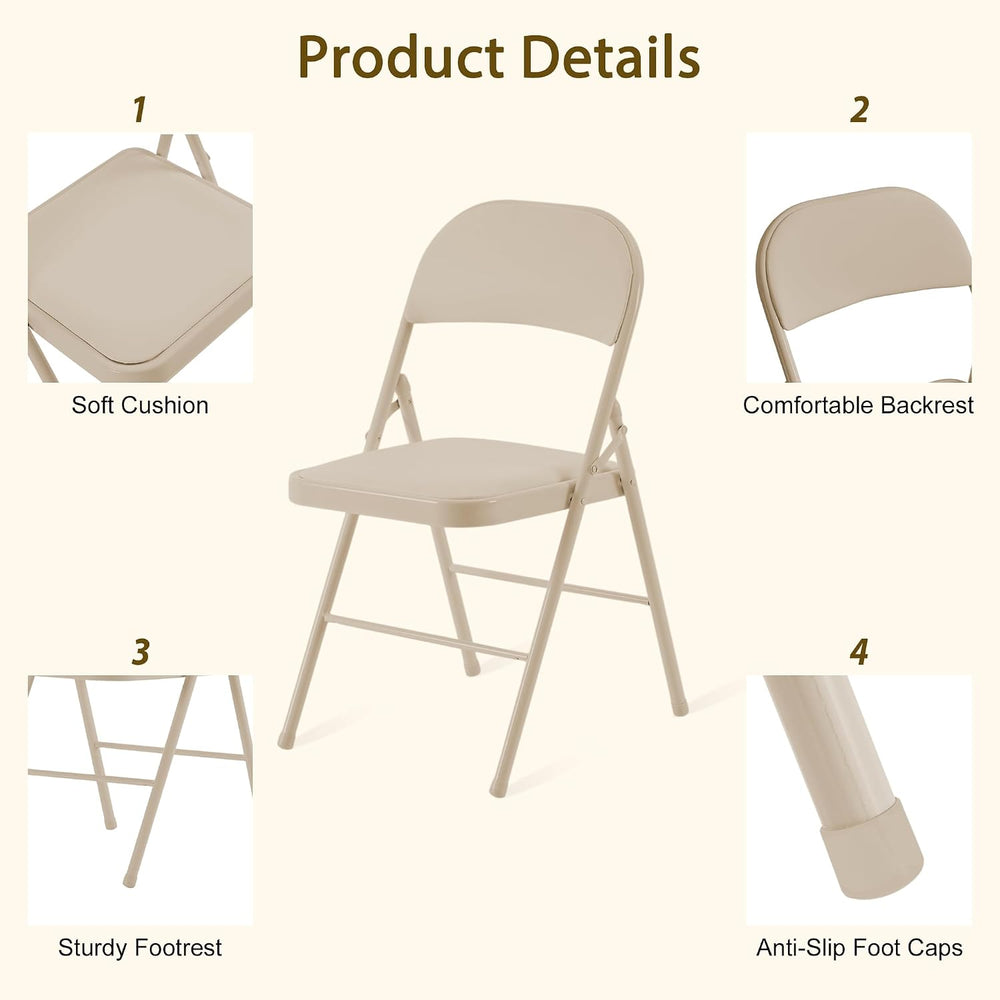 4 Pack Folding Chairs with Cushion, Comfortable Padded Foldable Dinning Chair...