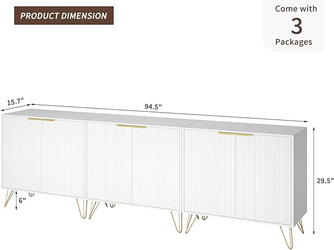 Fluted TV Stand for 90 Inch TV, Modern TV Stand Console, White Entertainment ...
