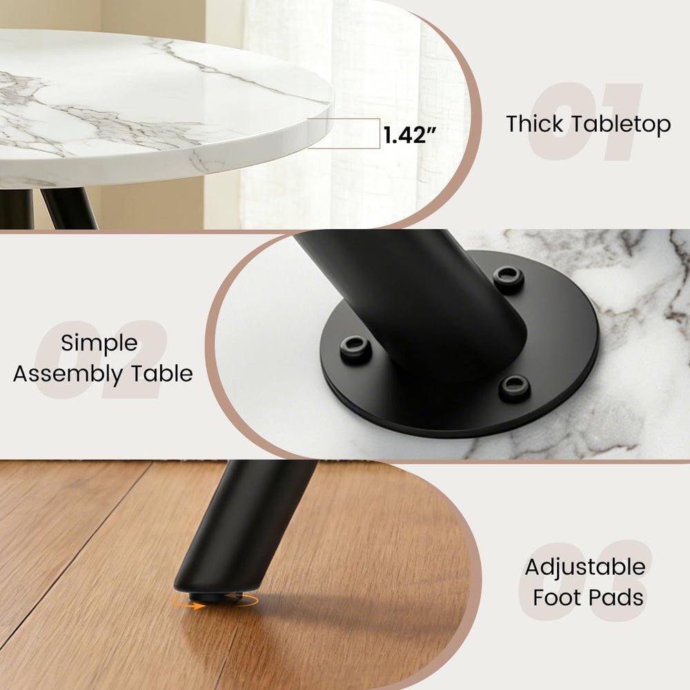 34.6" Round Dining Table for 4 People, Modern Kitchen Coffee Table White...