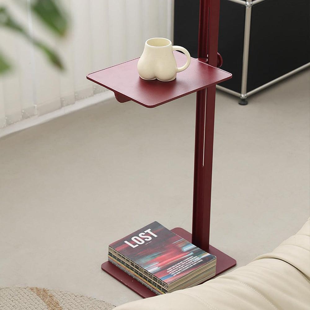 C-Shaped Metal End Table, Height Adjustable Side Table Rectangular Coffee Tab...