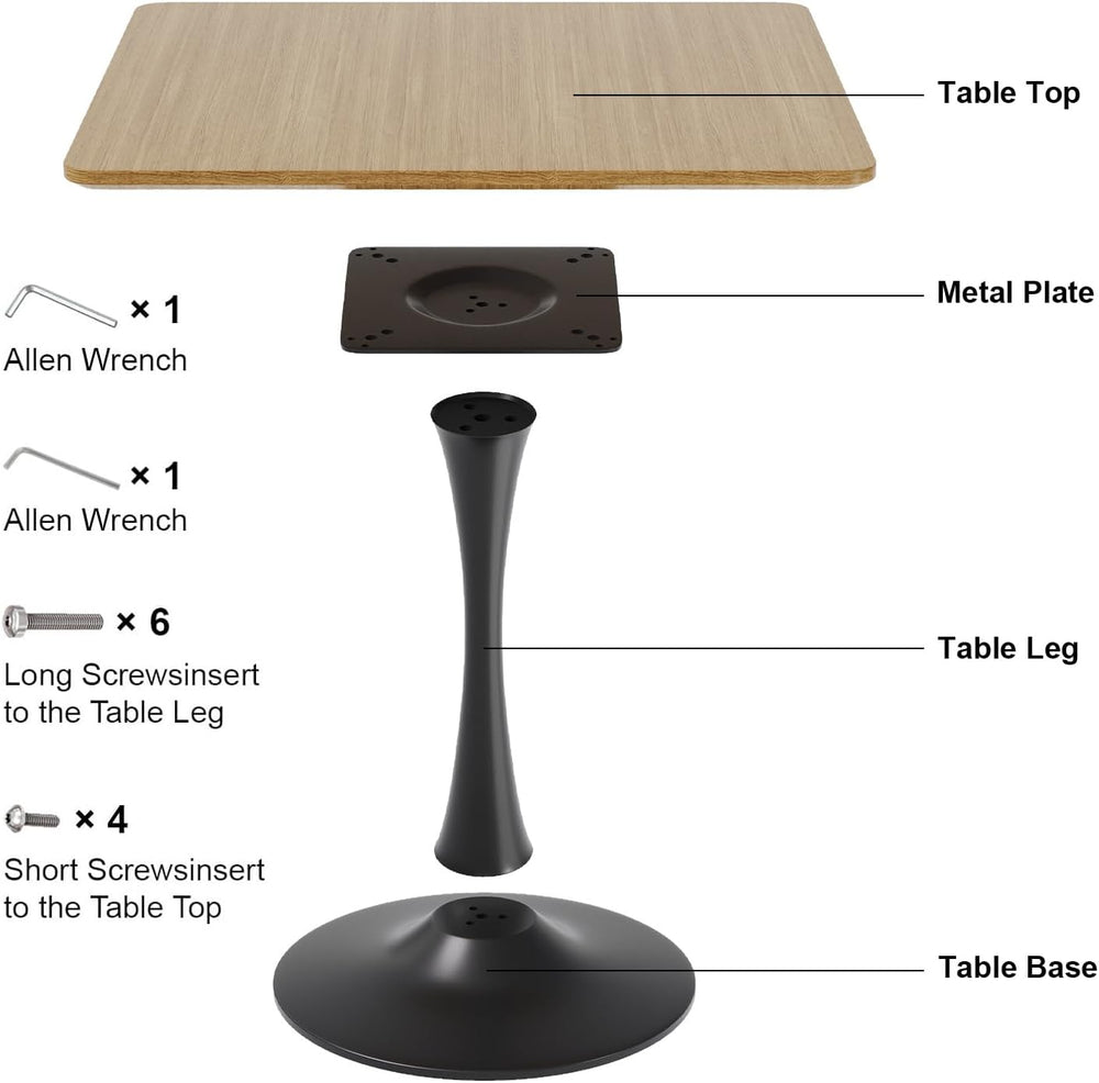 Walnut Square Tulip Table for 2, 24 Inch Small Dining Table with Metal Pedest...