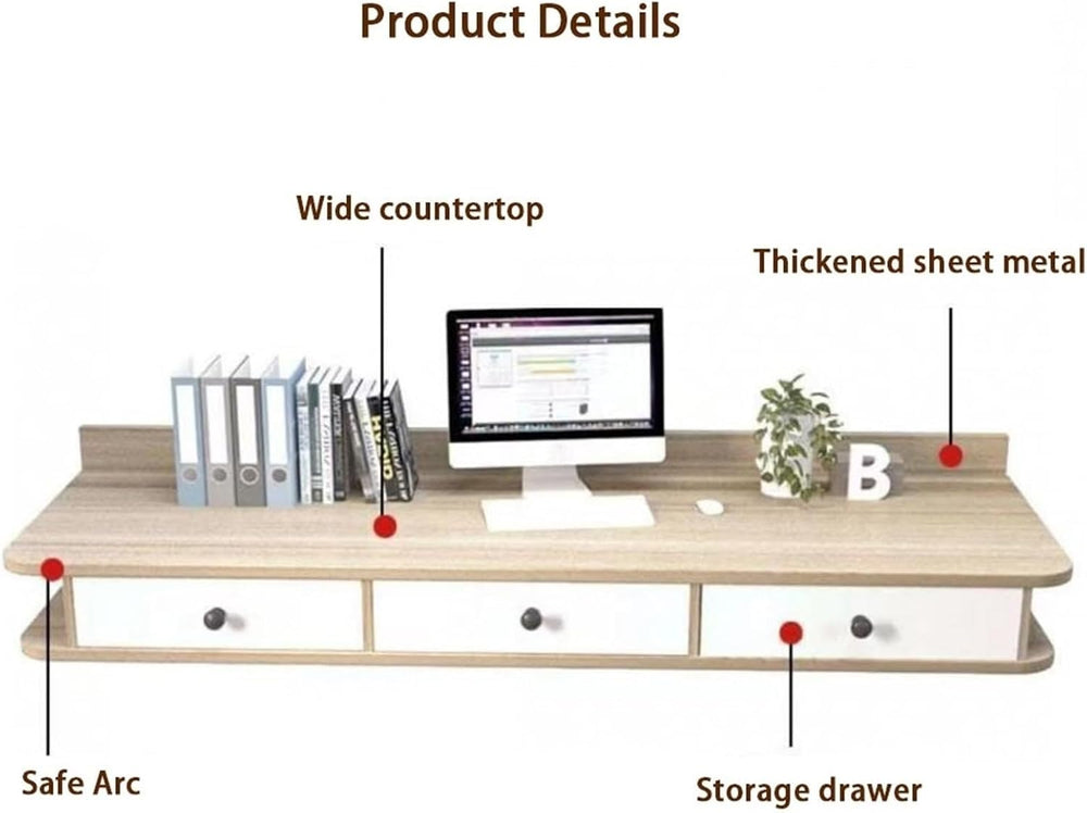 Floating Laptop Computer Desk Dressing Table Wall Mount Shelf with Drawer Woo...
