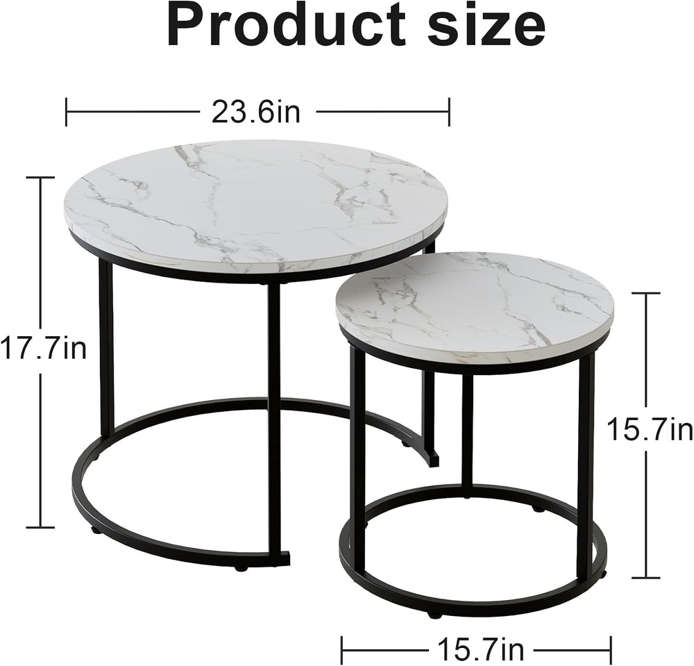 aboxoo Round Nesting Coffee Table Side Table Set of 2 End Tables for Living R...