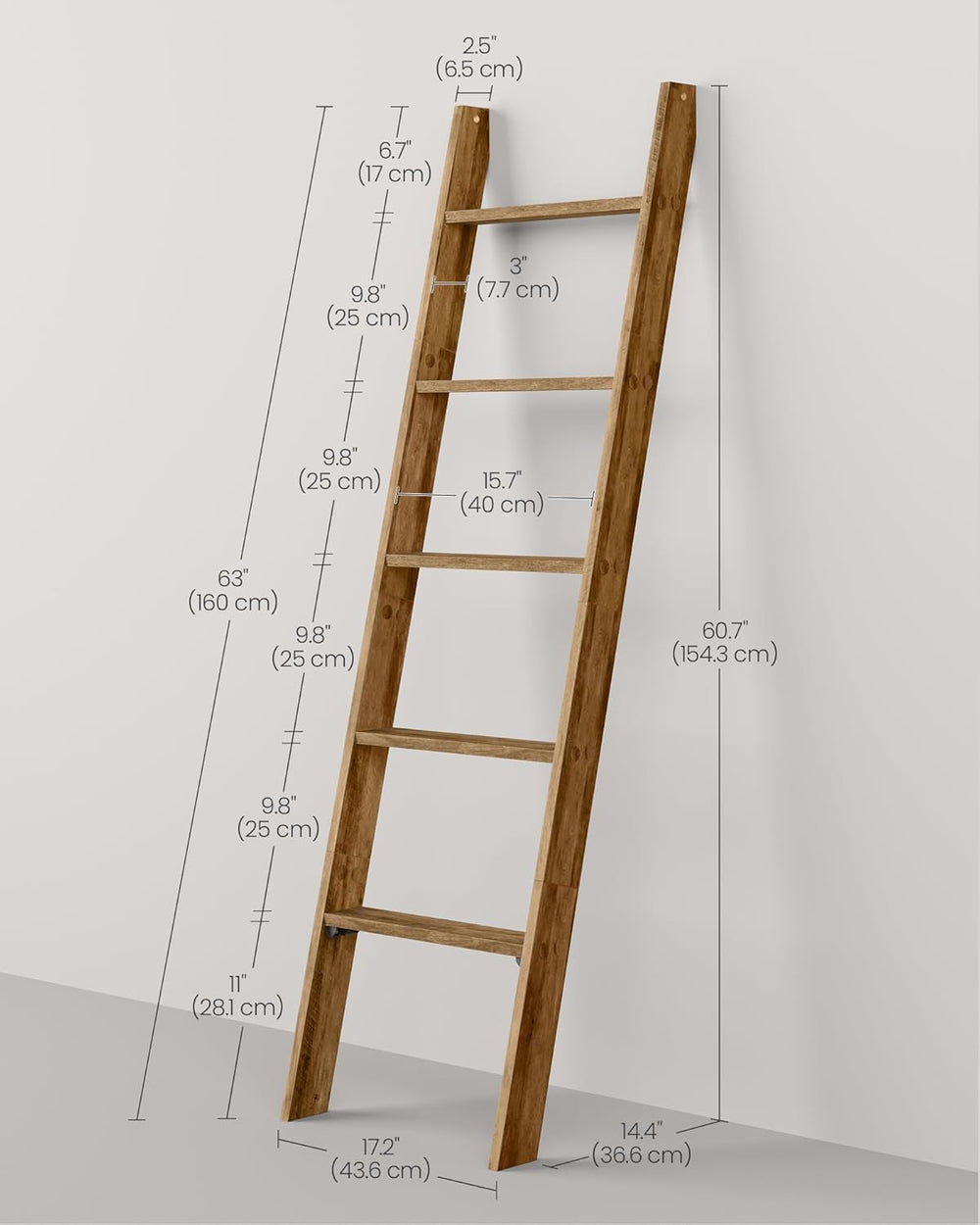 VASAGLE Blanket Ladder Decorative Farmhouse for The Living Room, 5-Tier Ladde...