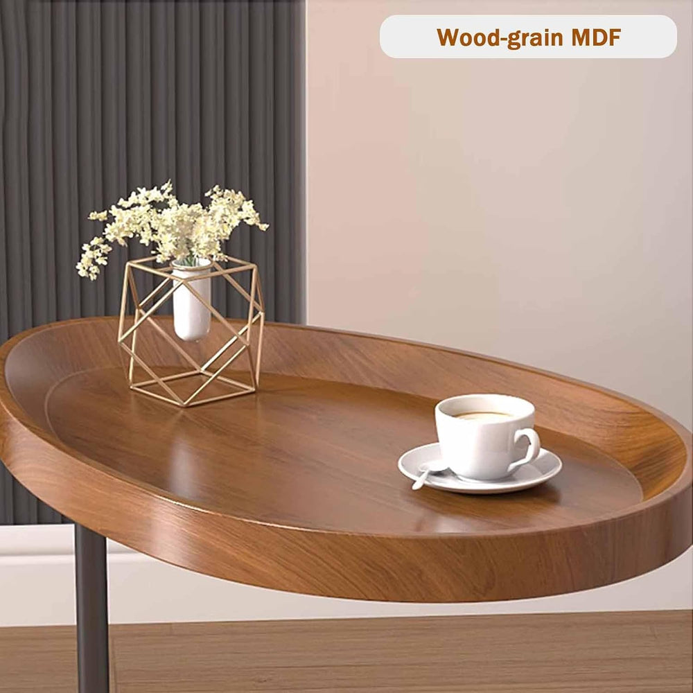 Oval Side Table, MDF Tabletop & Sturdy L-Shaped Metal Legs, Compact Sofa ...