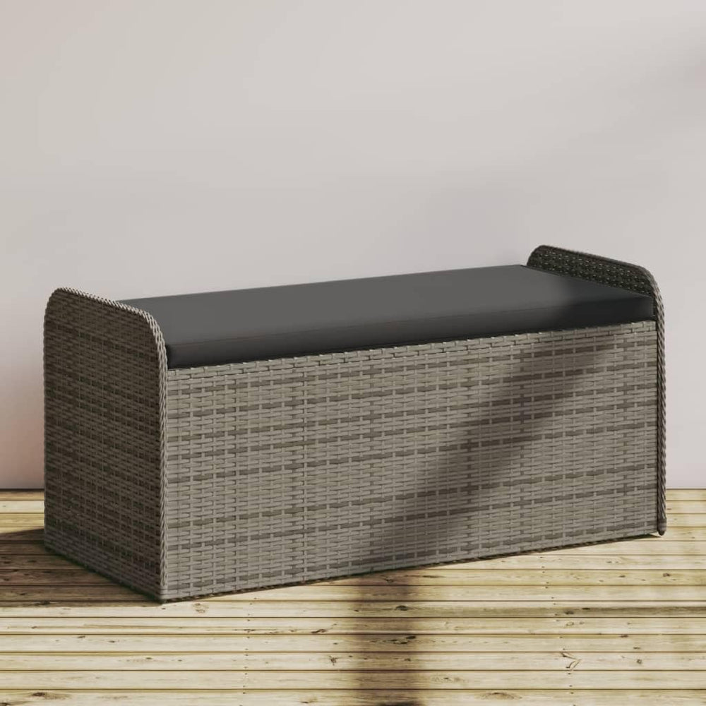 Poly Rattan Patio Storage Bench with Cushion, 45.3 Inch Outdoor Seat with Wat...