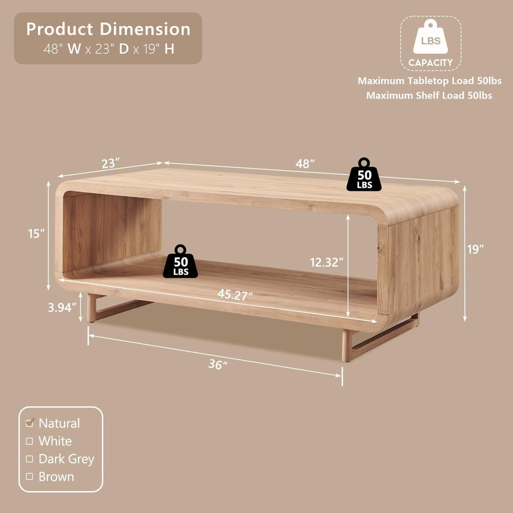 IFGET 48" Modern Coffee Table, 2-Tier Minimalist Center Table with Stora...