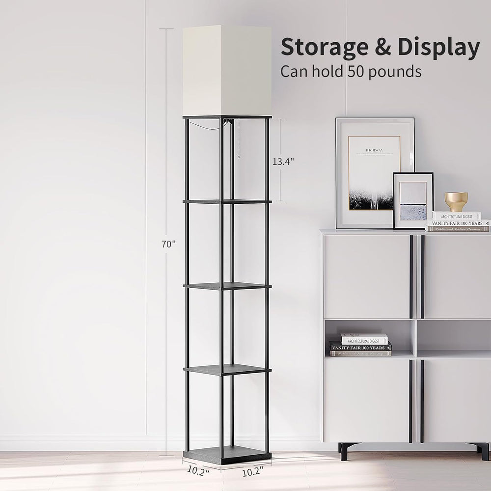 SUNMORY 5 Tier Floor Lamp with Shelves, Modern Square Standing Lamp with 3 Co...