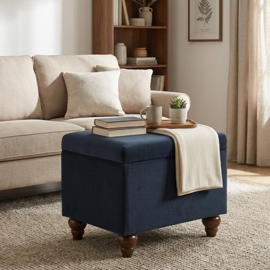 HomePop 22" Medium Rectangular Storage Ottoman - Blue Velvet