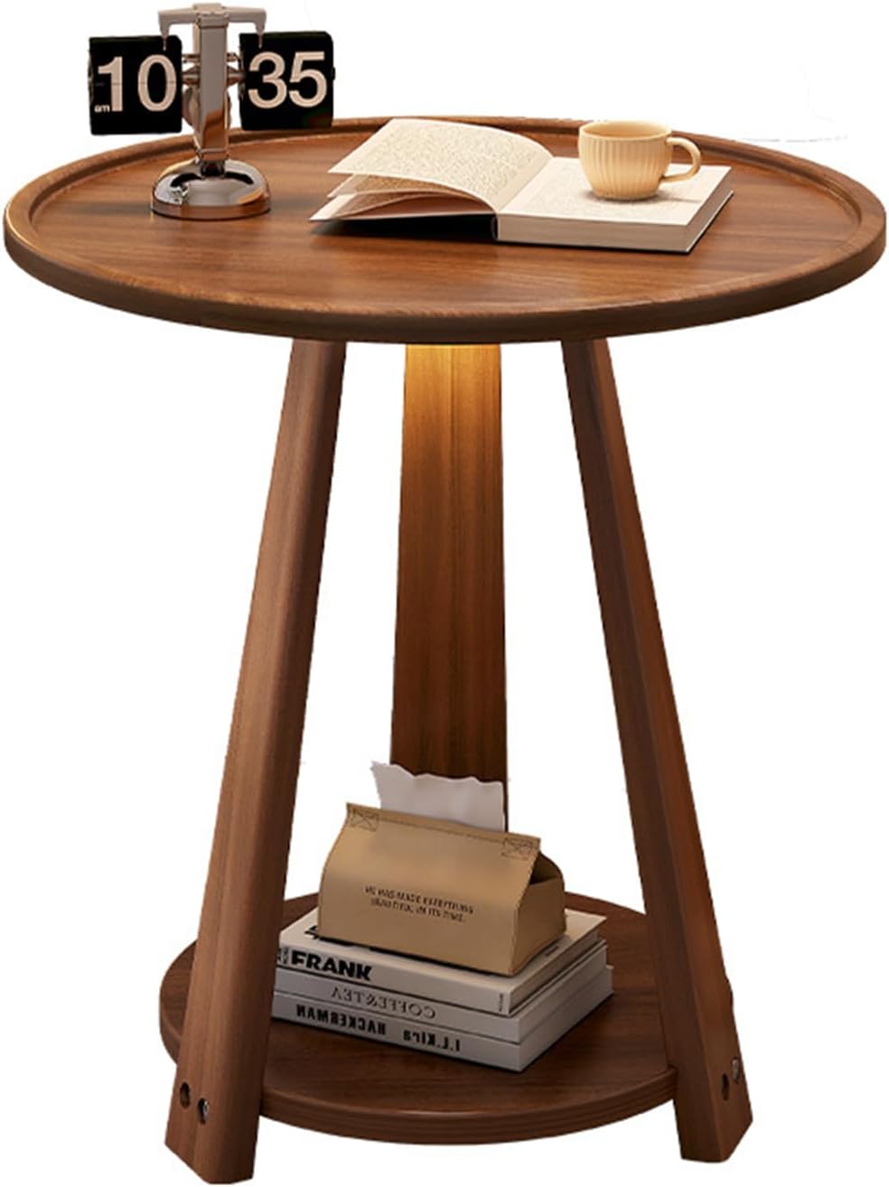 ZYFAB Round Storage End Table 2-Tier Small Wood Side Table Open Shelves Night...