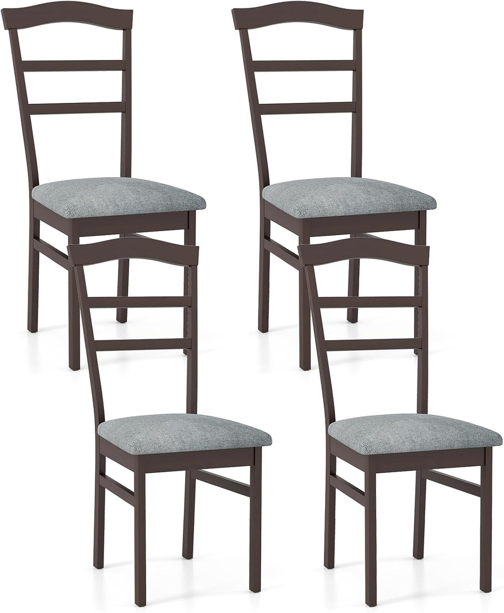 Giantex Wooden Dining Chairs Set of 4, Upholstered Kitchen Chair w/Rubber Woo...