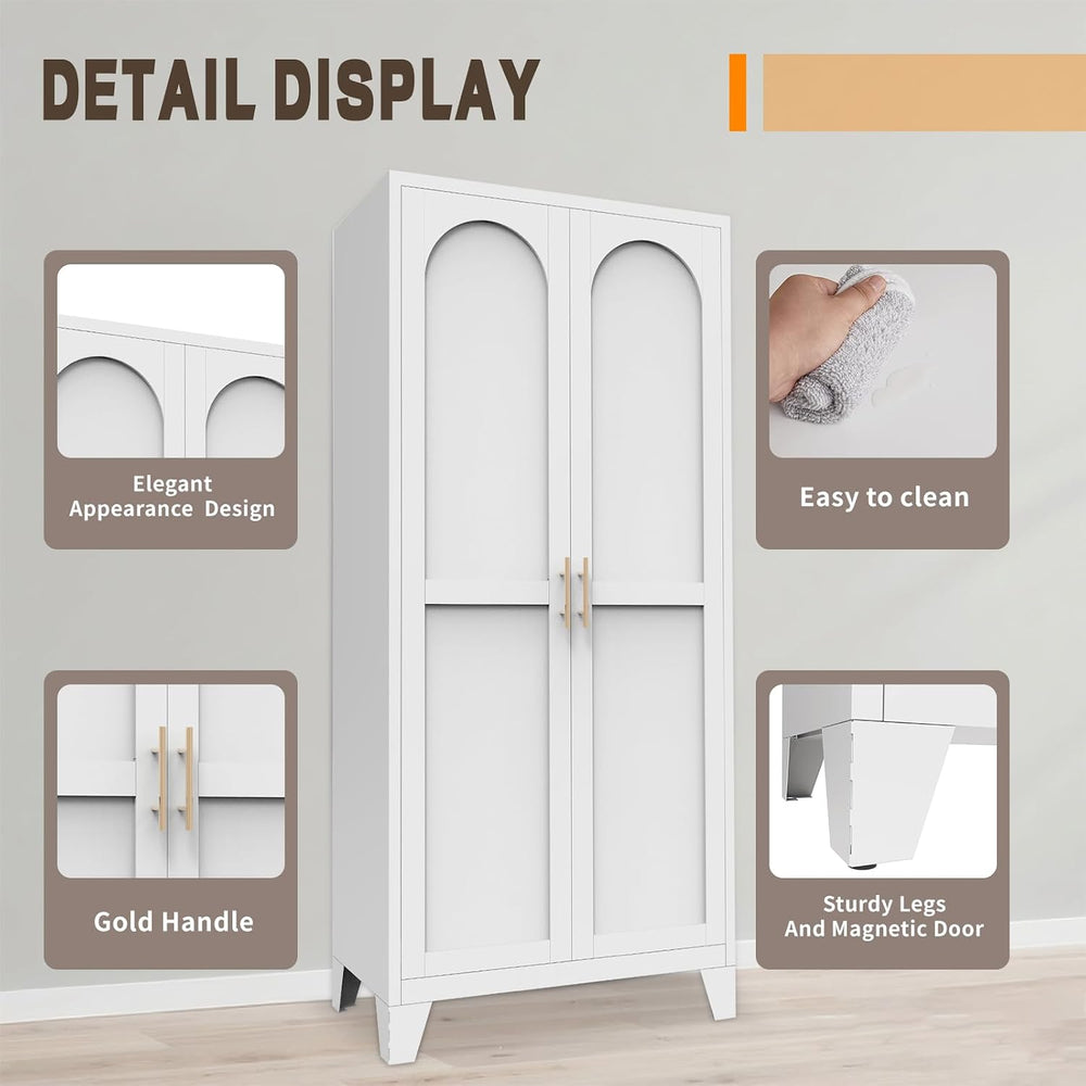 Metal Pantry Cabinet, Kitchen Pantry Storage Cabinets with 2 Door and Adjusta...