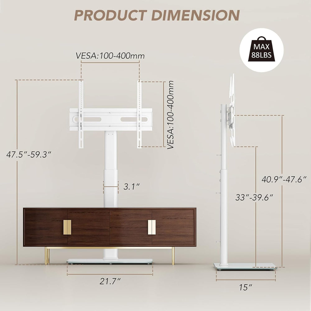 AX WABER Universal Floor TV Stand with Mount 70 Degree Swivel 9 Level Height ...
