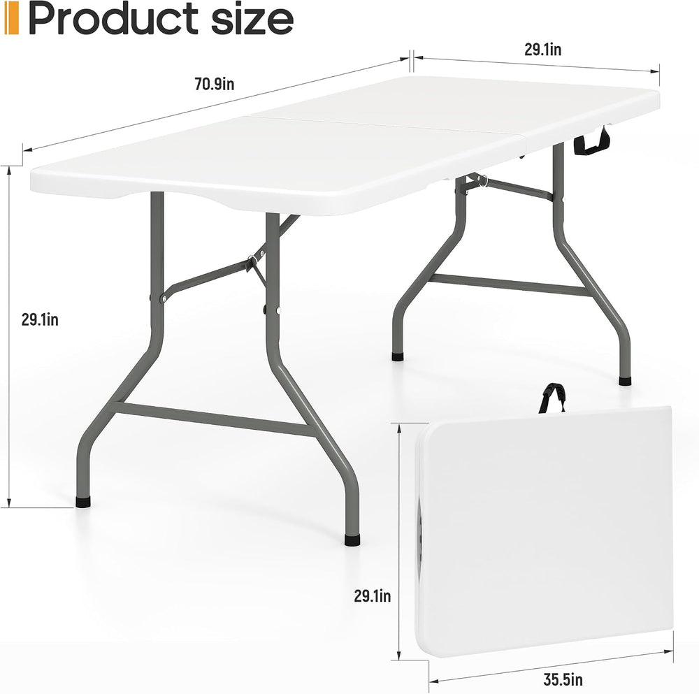 6ft Folding Table Heavy Duty 350 LBS Capacity Foldable Table with 18% Thicker...