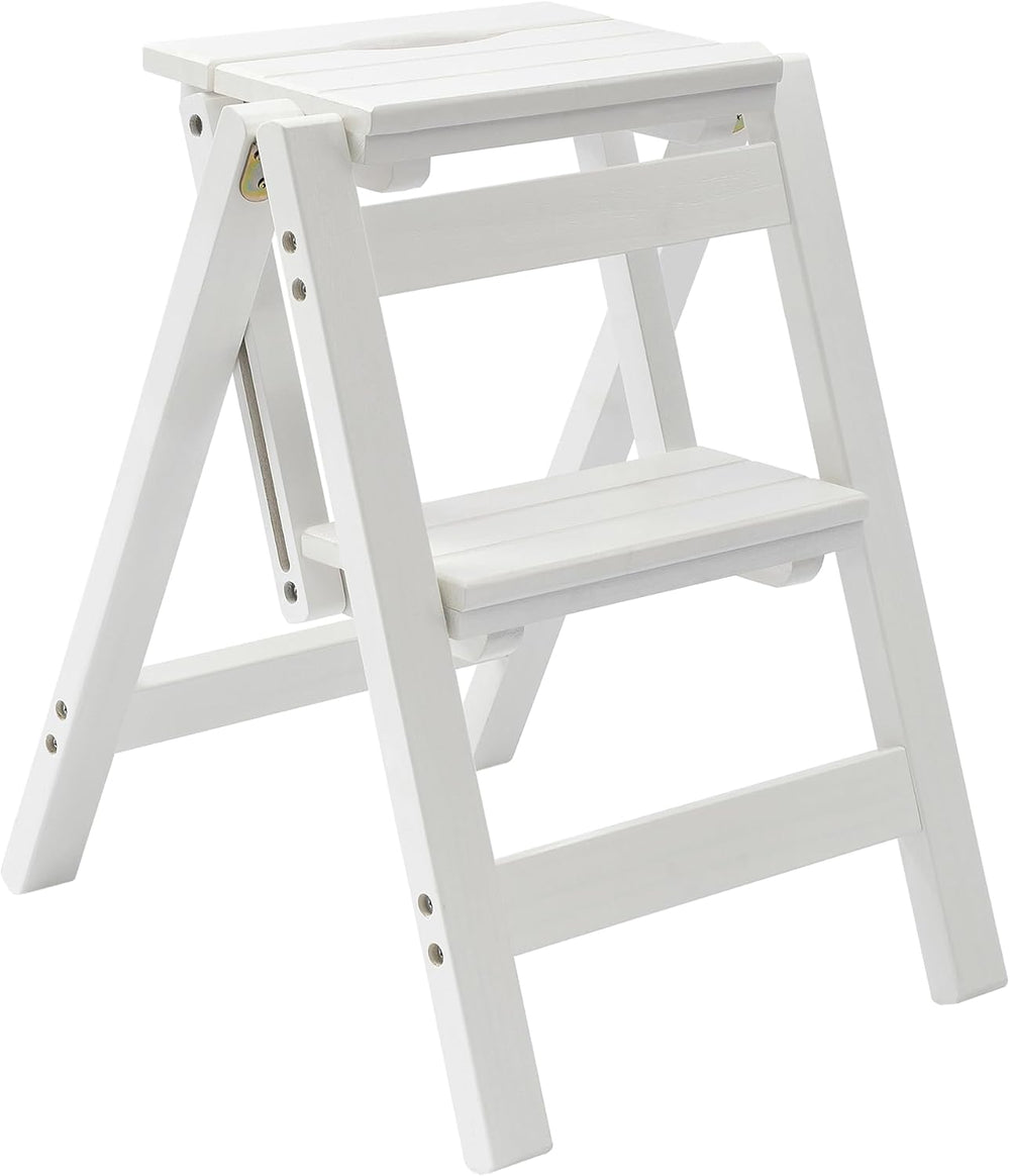 2 Step Folding Step Stool, Wooden Collapsible Closet Step Ladder for Home