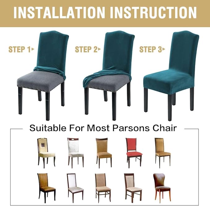 H.VERSAILTEX Velvet Dining Chair Covers Stretch Chair Covers for Dining Room ...