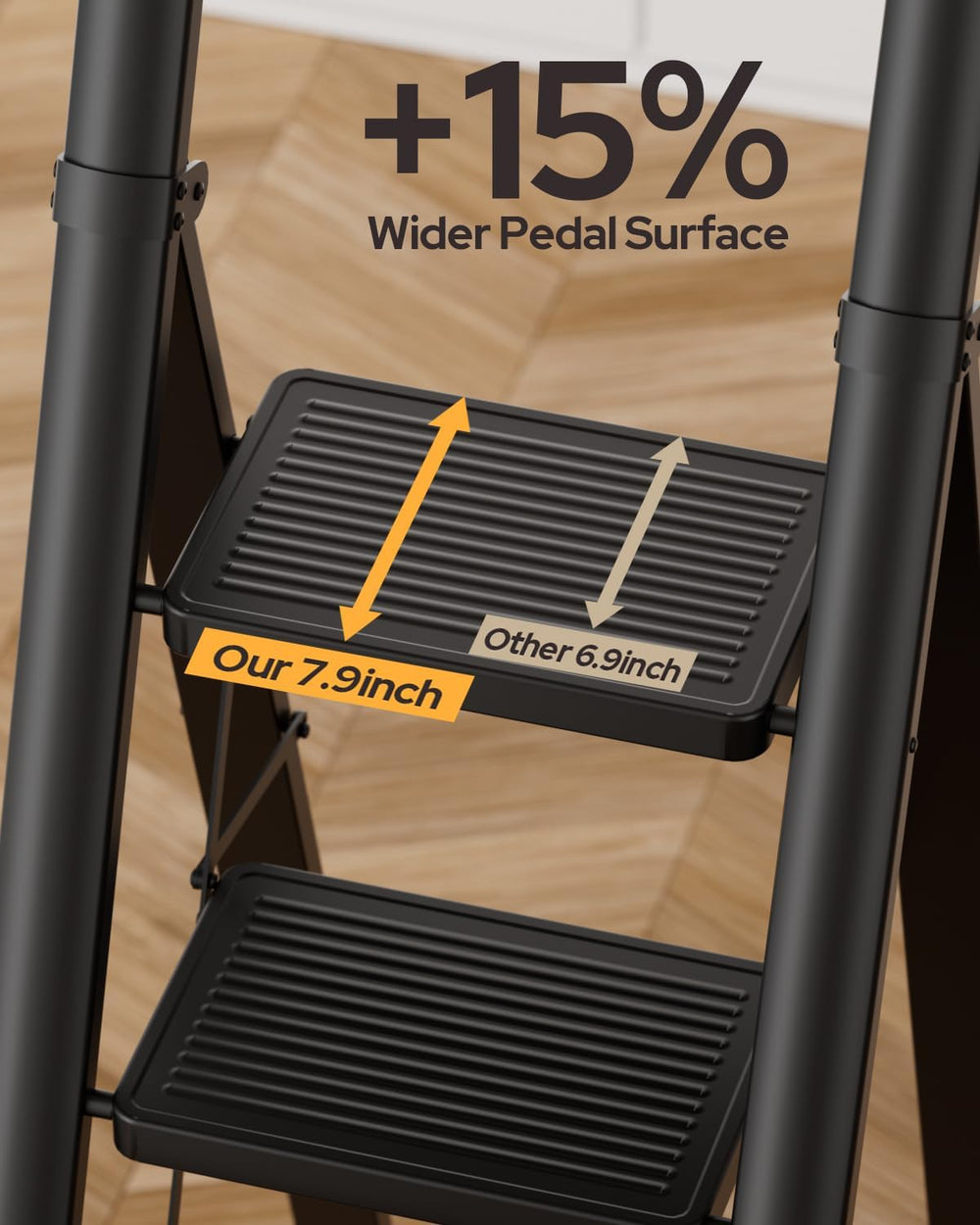 5 Step Ladder, Foldable 5 Step Stool, Black