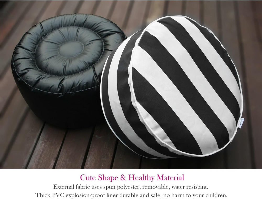 Outdoor Inflatable Ottomans with Insert Round 21x9 Inch Black Striped Pattern...