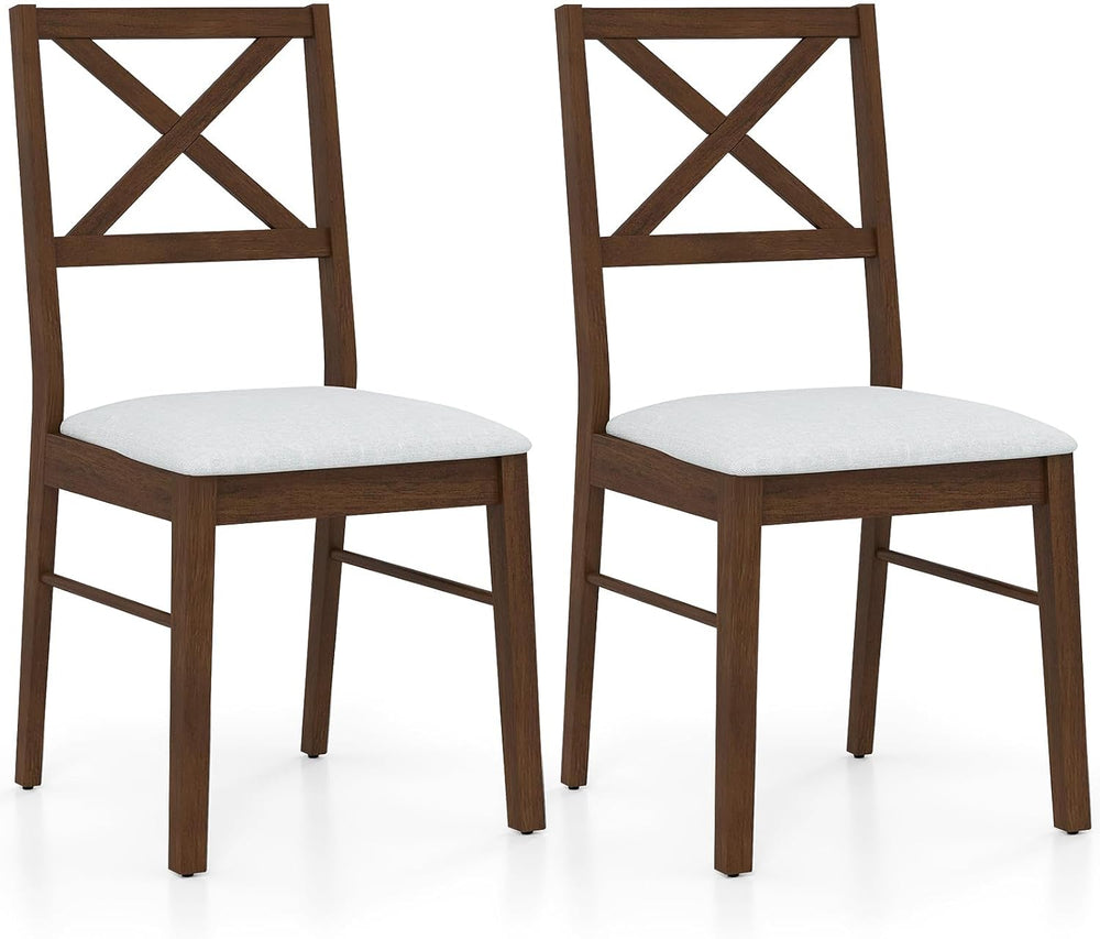 COSTWAY Wood Dining Chairs Set of 2, Upholstered Farmhouse Modern Dining Room...