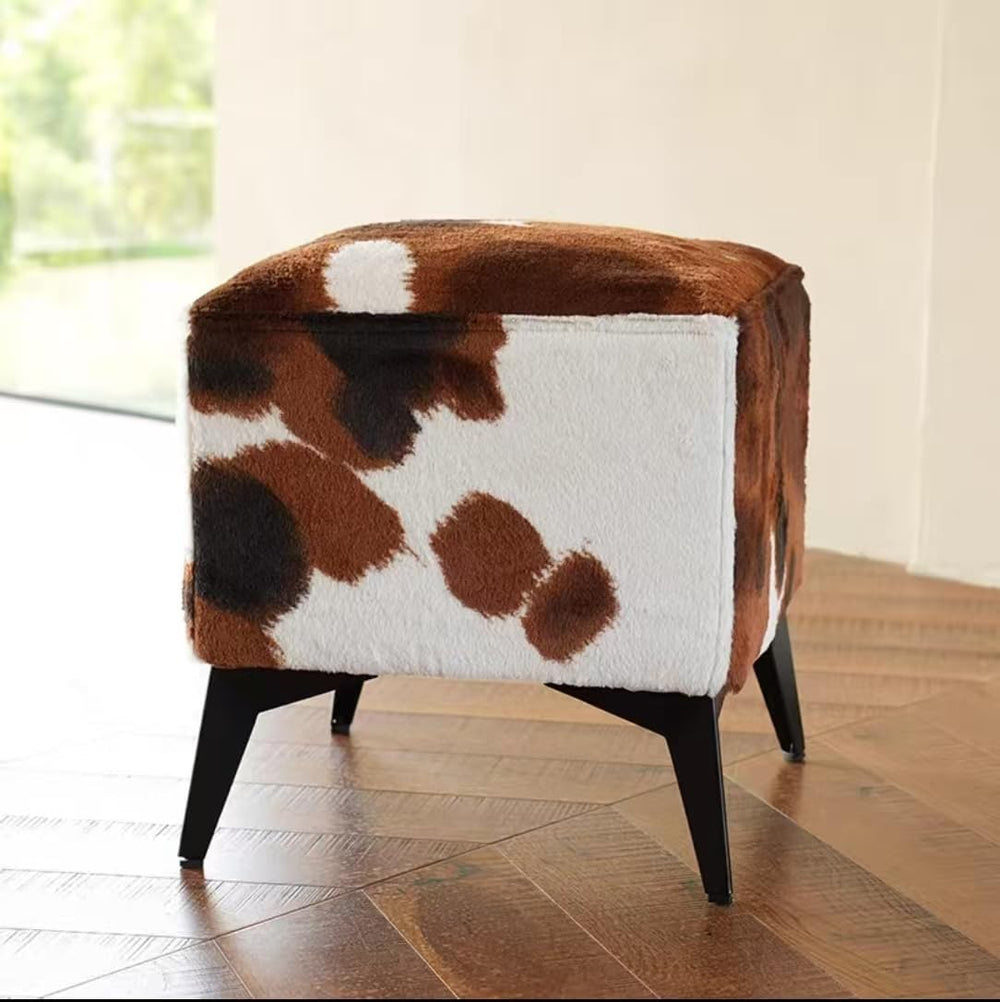 Faux Cowhide Ottoman, Upholstered Foot Stool - 16 x 16 x 17 Inches, Cube Foot...