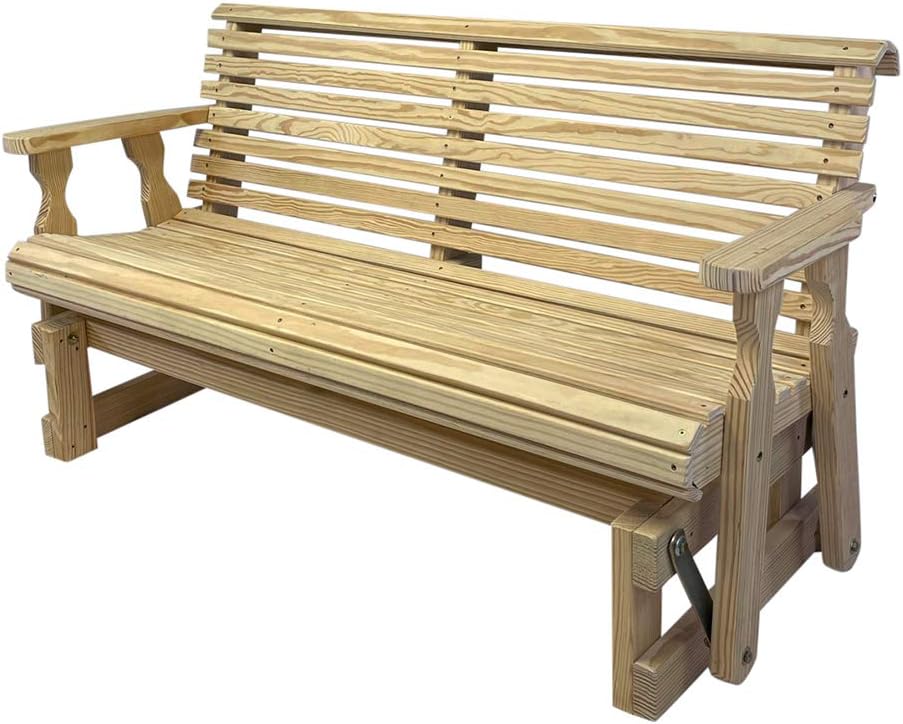 Amish Heavy Duty 800 Lb Roll Back Pressure Treated Porch Glider (4 Foot, Unfi...