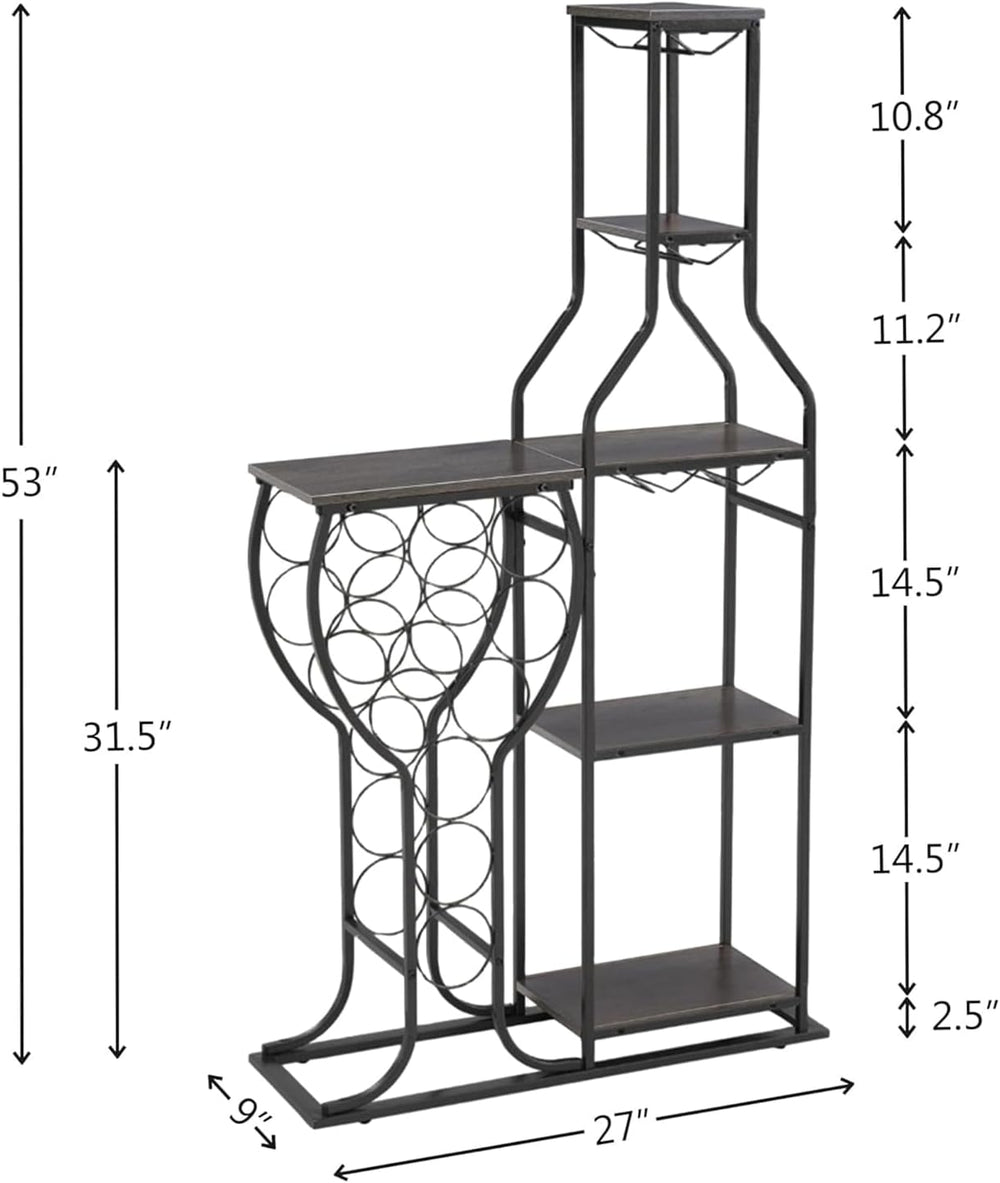 5-Tier Wine Rack Freestanding Floor, 11 Bottles Modern Wooden Wine Holder-Sto...