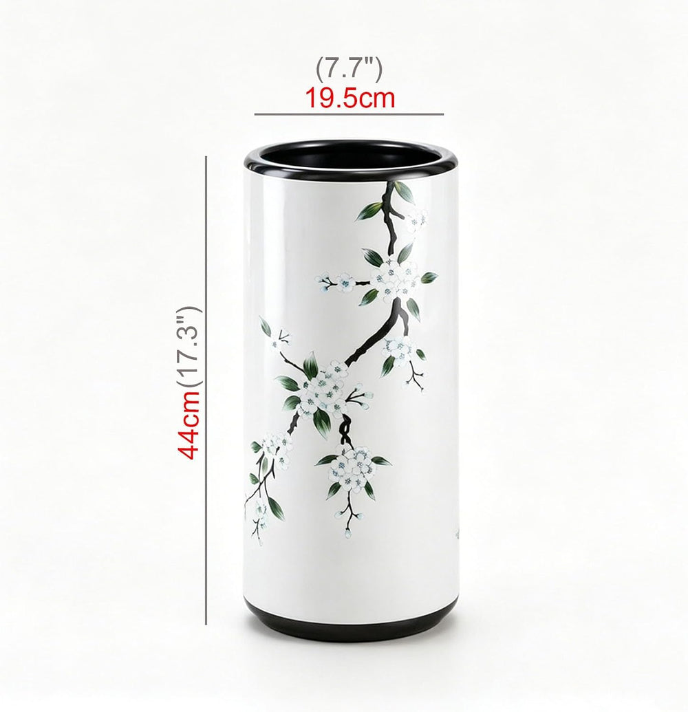 White, W19.5 X H44 Cm, Ceramic Umbrella Stand, Freestanding Decorative Vase, ...