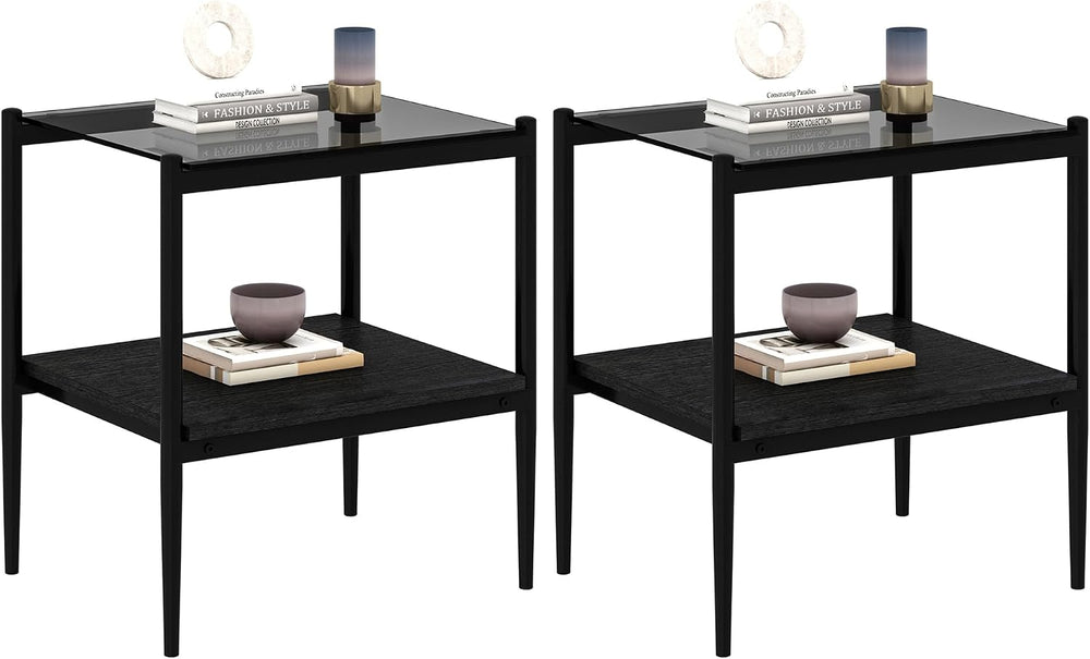 Set of 2 Rectangle End Tables, Modern Living Room Glass End Table Side Tables...