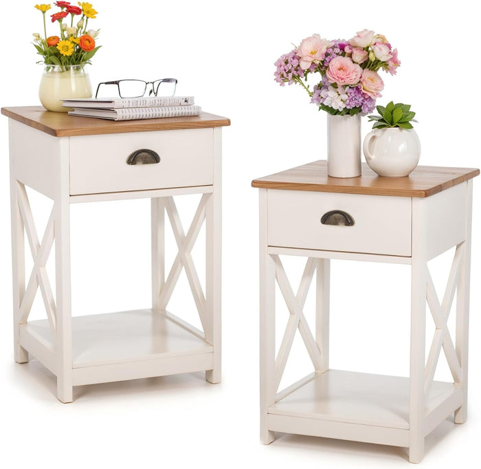 MAISON ARTS End Tables for Living Room Set of 2 with Drawer, Bedside Table