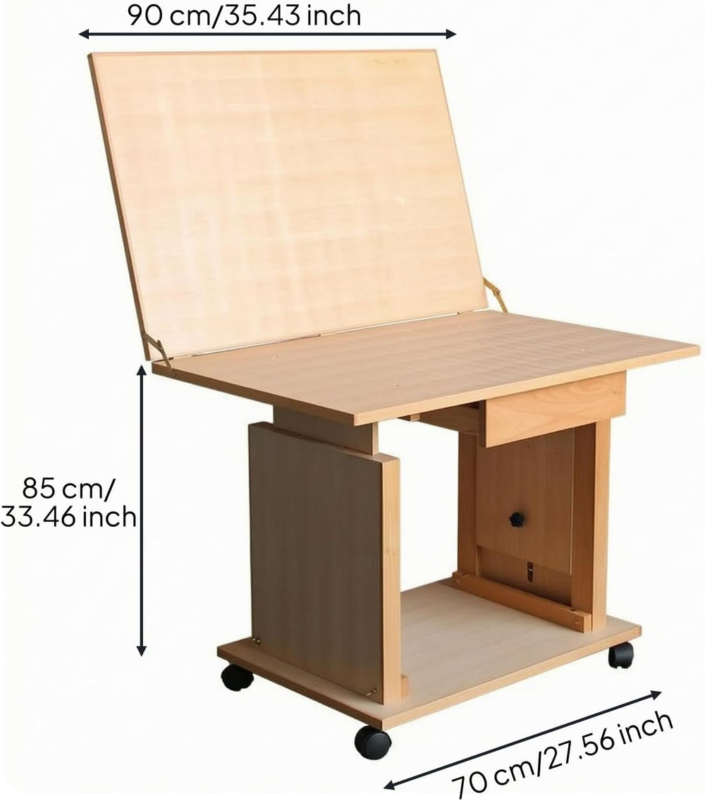Adjustable Tilting Drafting Table Liftable Cabinet Base Beech Wood Structure ...