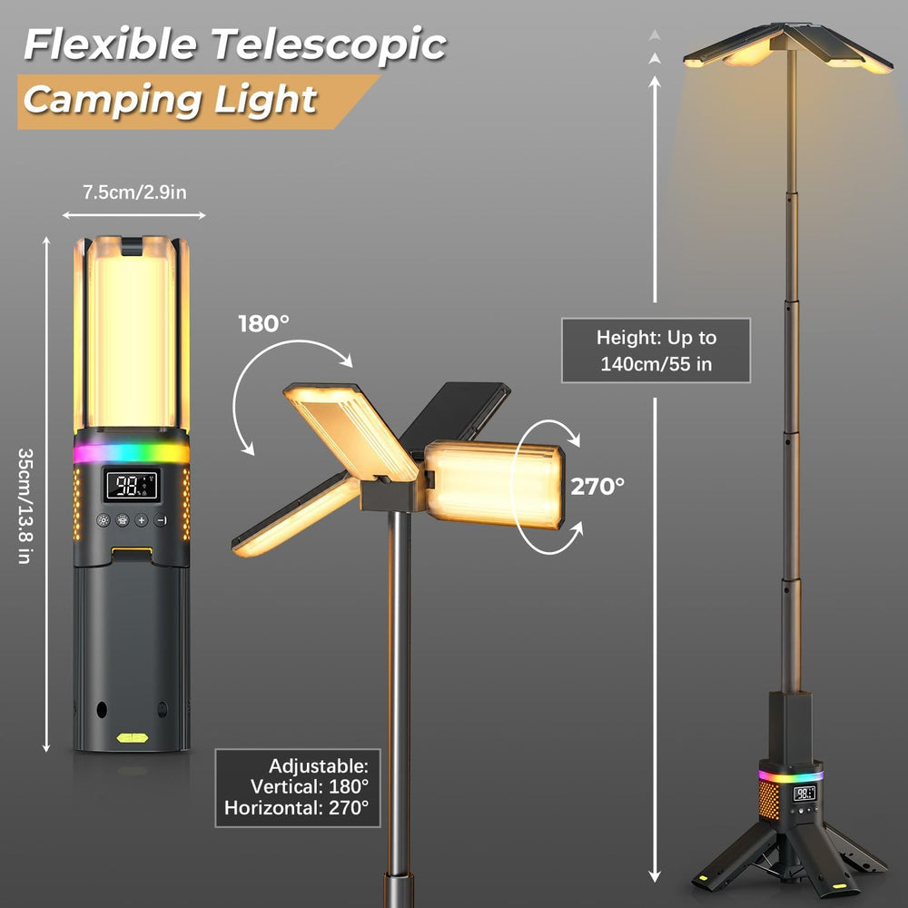 Clemas Telescopic Camping Lights with Remote & RGB,14000mAh Rechargeable ...
