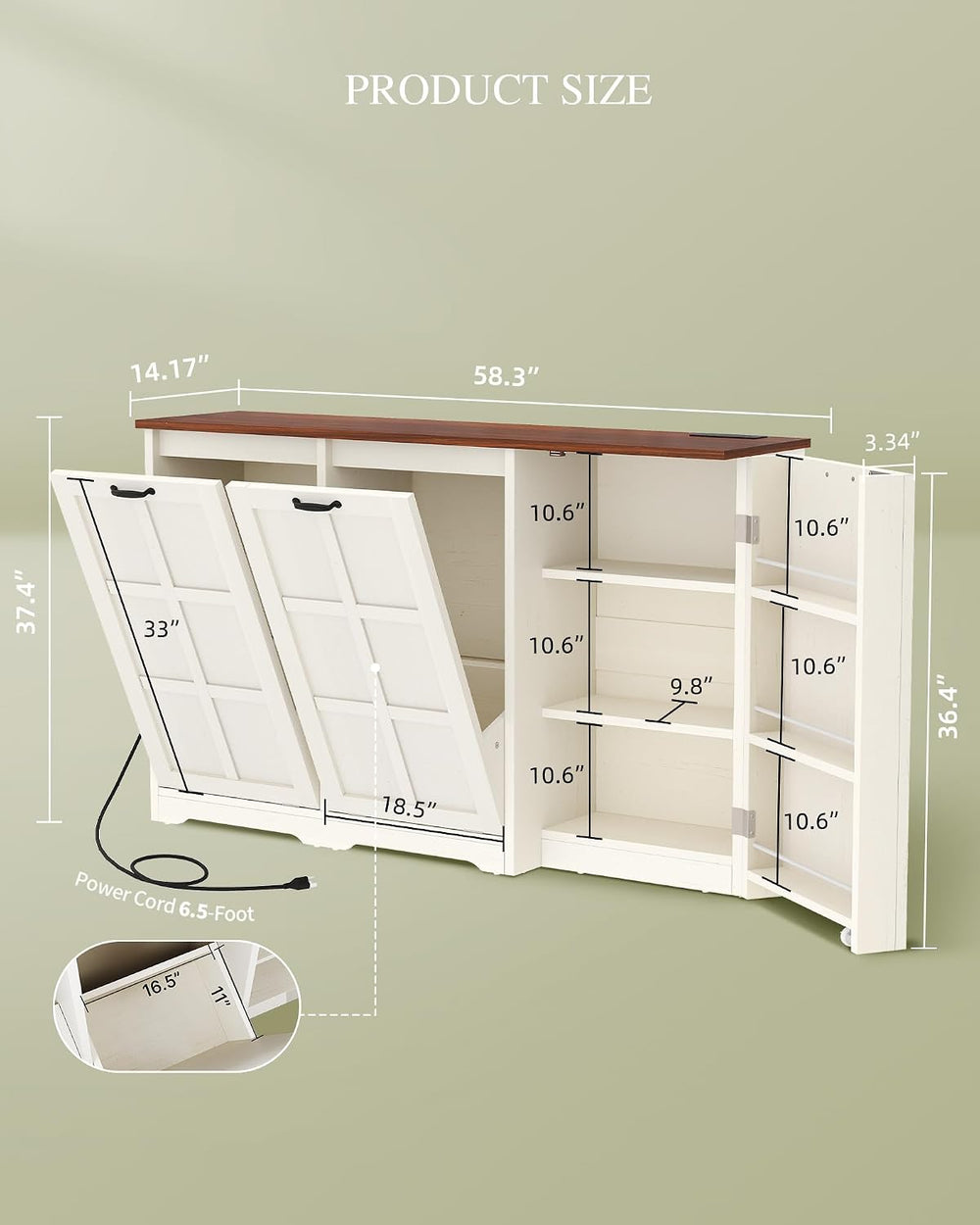 YITAHOME Farmhouse Kitchen Island, 2 Tilt‑Out Compartments | Tilt‑out compart...
