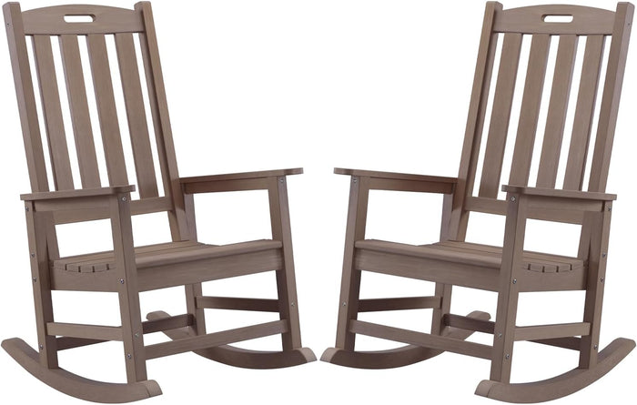 Psilvam Outdoor Rocking Chairs Set of 2, Oversized Porch Rocker (Brown)