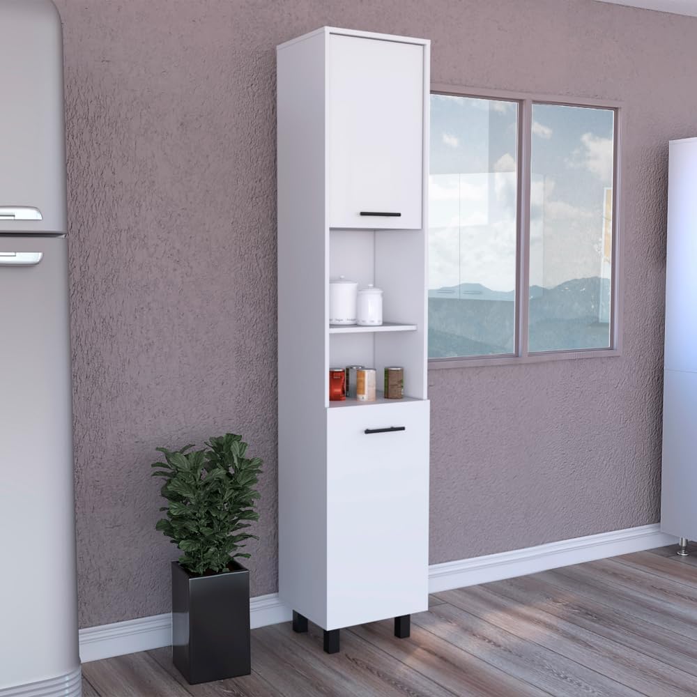 79" White Kitchen Storage Cabinet - 2 Open Shelves & 3 Internal | Pa...